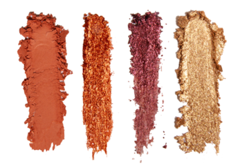 Set of brush strokes of glitter and matte eyeshadows on a blank background on a blank background