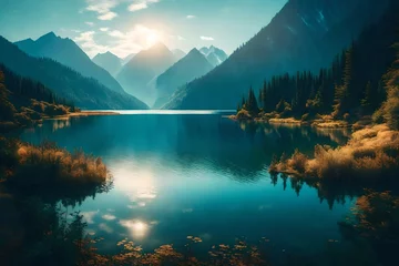 Cercles muraux Alpes lake in mountains