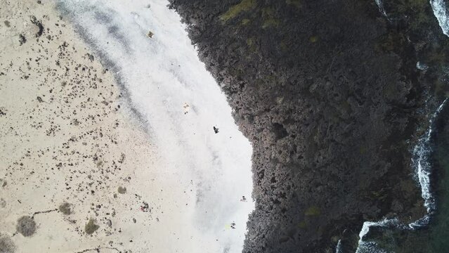 Aerial view of Playa del Mejillon or Playa del Bajo de la Burra, called Popcorn Beach - Spain, Canary Islands, Fuerteventura.
