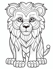 Fototapeta premium Illustration of a cartoon lion cub sketch on a white background
