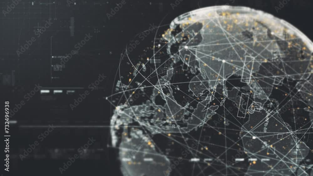 Poster Futuristic digitally generated holographic planet Earth in a loop 360 degree rotation for head up display and user interface design
