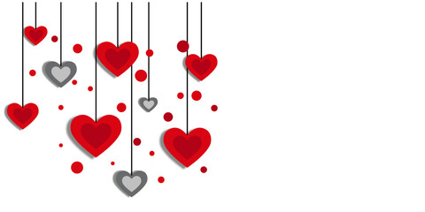 Happy valentine day with creative love composition of the red and gray hanging hearts Vector illustration isolated on white background.