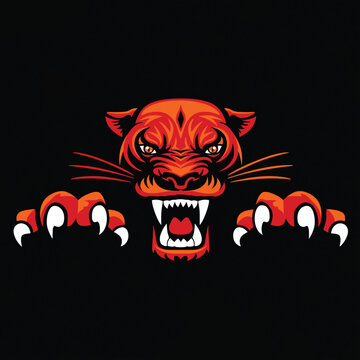 Tiger mascot stands in a fierce pose: Angry Panther Head And Paws with Claws Logo