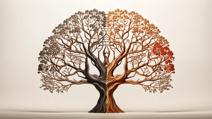 human brain shaping tree, two tone color, symbolizing emotional