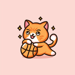 Cat Cute Play Ball Animal Vector Mascot Cartoon Design illustration