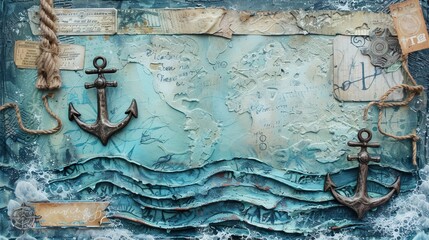 Nautical themed scrapbook with copy space - obrazy, fototapety, plakaty