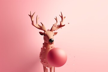 a cartoon deer with a pink ball