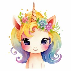 a girl with a flower crown on her head and colorful unicorn hair