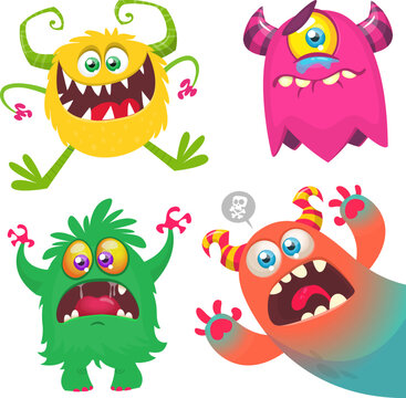 Cute cartoon Monsters. Set of cartoon monsters: goblin, ghost, troll, monster, yeti and alien . Halloween design. Vector illustration isolated