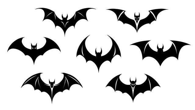 set of black silhouettes of bats