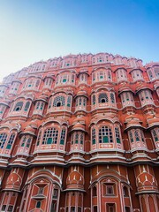 Majestic Hawa Mahal Palace illuminated by the warm sun in the Indian state of Rajasthan.