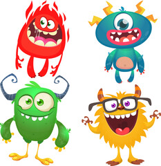 Cute cartoon Monsters. Set of cartoon monsters: goblin, ghost, troll, monster, yeti and alien . Halloween design. Vector illustration isolated