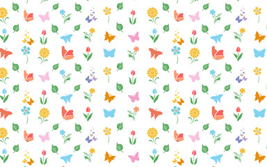 butterfly and flower with white background seamless pattern