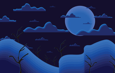 illustration moon scene with trees night landscape
