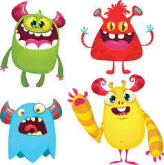 Cute cartoon Monsters. Set of cartoon monsters: goblin, ghost, troll, monster, yeti and alien . Halloween design. Vector illustration isolated