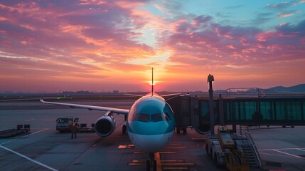 an airplane at an airport - obrazy, fototapety, plakaty