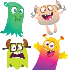 Fotobehang Funny cartoon monsters with different face expressions. Set of cartoon vector happy monsters characters. Halloween design for party decoration,  package design © drawkman