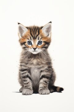 cute card with tabby kitten on white background