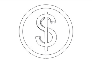 Continuous one-line drawing us dollar coin. Country currency concept. Single line drawing design graphic vector illustration