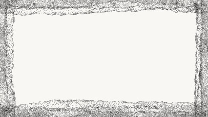 Black dotted textured horizontal frame, noisy gritty dot halftone effect, vector illustration. Fashionable banner in grunge style. Imitation of paint stains.