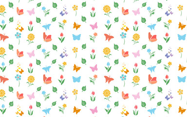 Fototapeta premium butterfly and flower with white background seamless pattern JPG