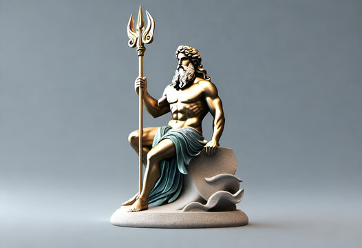 Poseidon god of water, Greek mythology in minimal style