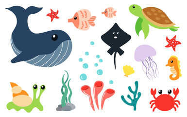 Vector set of marine beach objects.