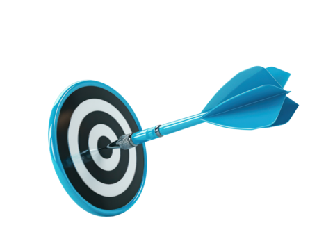 Dartboard bulls-eye with darts hitting the target in a business success concept illustration, financial business targeting planning to winner concept.