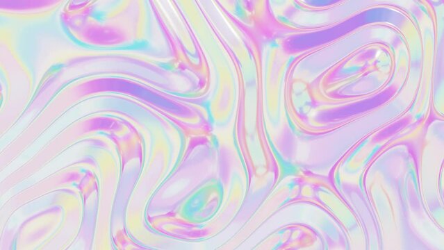 3d abstract pink purple dreamy holographic background. Groovy Smooth wave surface with ripples and folds y2k. Chrome gradient shine cloth fabric silk liquid morph texture. Animation 30fps 4k loop