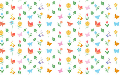 butterfly and flower with transparency background seamless pattern PNG