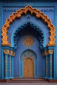 Arabian Nights: A Blue and Gold Archway Generative AI