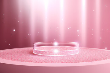 Pink podium 3d illustration background , mock up display with sparkle and glitter for beauty products or holiday event.	
