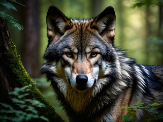 Naklejka na ściany i meble Wild wolf in the forest
