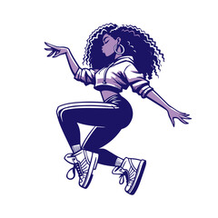 Cartoon Black Girl with Afro Hairstyle Dancing.