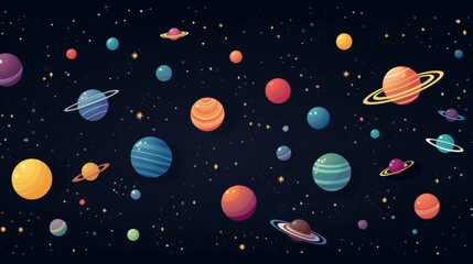 Vibrant flat vector space background: adorable starry template in outer space