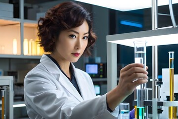 portrait of a female researcher holding a tube
