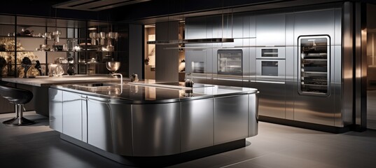 Modern metallic kitchen with smart appliances - obrazy, fototapety, plakaty