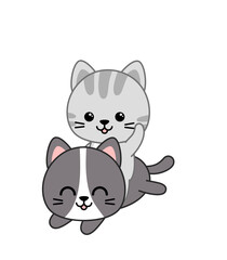 Kitten is sitting on other kitten. Cute cats. Valentine day card. Kawaii, cartoon, vector