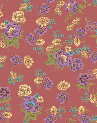 Fototapeta na wymiar Flower and leaf pattern trendy print design, background, texture, tile, wall print, textile print