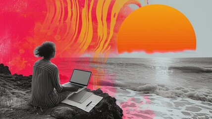 Fototapeta premium Remote Work Paradise Art Collage