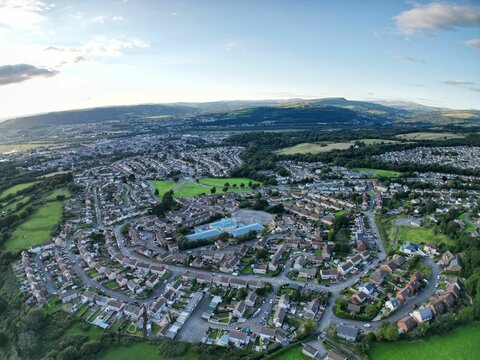 Aerial view of the town of Neath in Wales