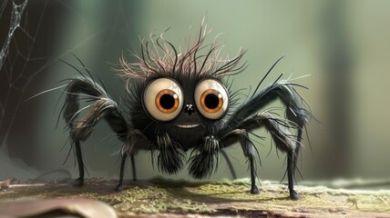 an artificial intelligence portrait of a funny, cute, big-eyed, shaggy spider