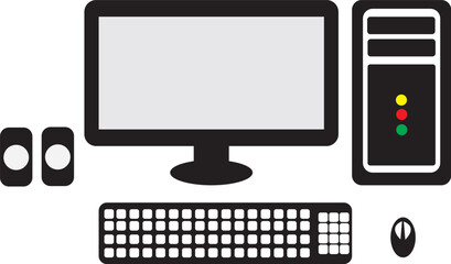 black color desktop computer icon isolated on white background.