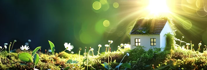 Foto op Aluminium Nestled amidst verdant forest quaint wooden house stands surrounded by lush greenery of nature picturesque scene captures essence of tranquil environment © Wuttichai