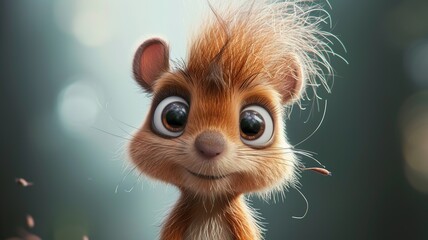 AI portrait of a funny, cute, big-eyed, furry squirrel
