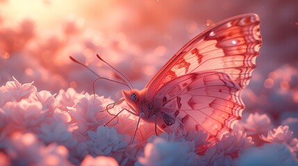 Pink Flower Petals and a Butterfly: A Perfect Pairing for a Springtime Photo Shoot Generative AI - obrazy, fototapety, plakaty