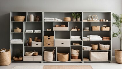shelves with boxes, home interior
