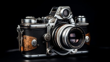 Fototapeta na wymiar Classic vintage camera against stylish black backdrop - retro photography equipment concept