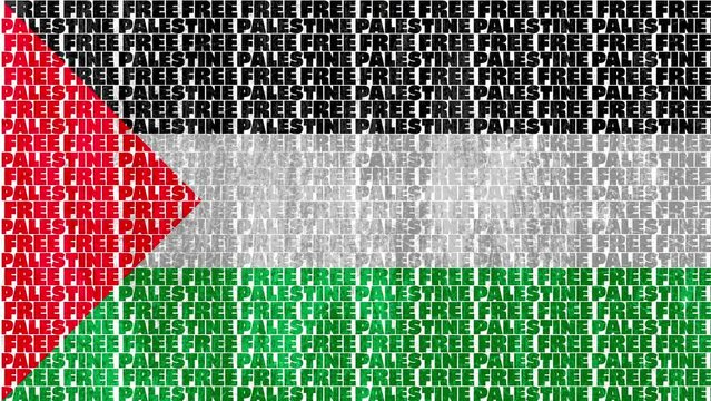 A free Palestine text and flag motion graphic design with scrolling text effect in 4k UHD 30p