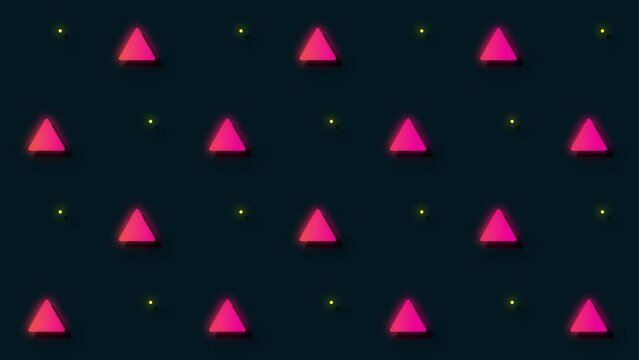 A nostalgic synthwave looping scrolling shape motion graphic animation with Teal background and colourful circle and triangle shapes in 4k UHD 30p